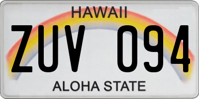 HI license plate ZUV094