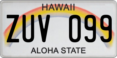 HI license plate ZUV099