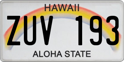 HI license plate ZUV193