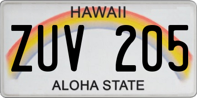 HI license plate ZUV205