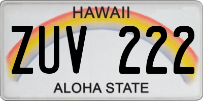 HI license plate ZUV222