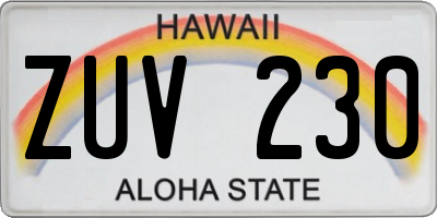 HI license plate ZUV230