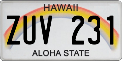 HI license plate ZUV231