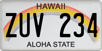 HI license plate ZUV234