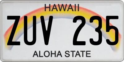 HI license plate ZUV235