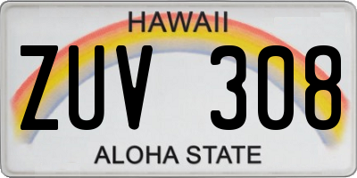 HI license plate ZUV308