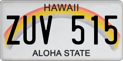 HI license plate ZUV515