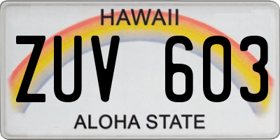 HI license plate ZUV603