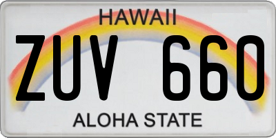 HI license plate ZUV660
