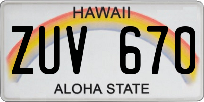 HI license plate ZUV670