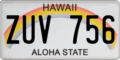 HI license plate ZUV756