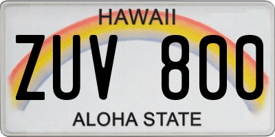 HI license plate ZUV800