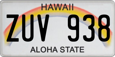 HI license plate ZUV938