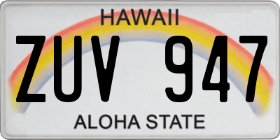 HI license plate ZUV947