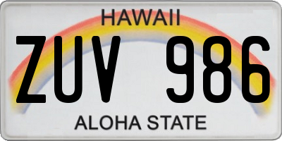 HI license plate ZUV986