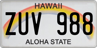 HI license plate ZUV988