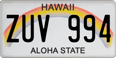 HI license plate ZUV994