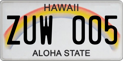 HI license plate ZUW005