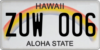 HI license plate ZUW006