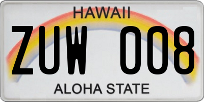 HI license plate ZUW008