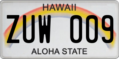 HI license plate ZUW009