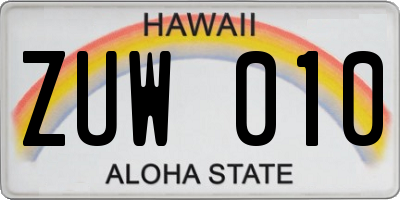 HI license plate ZUW010