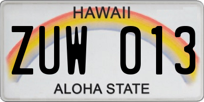 HI license plate ZUW013