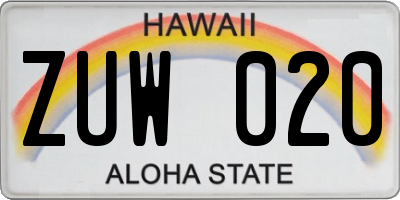 HI license plate ZUW020