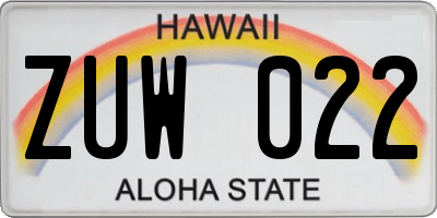 HI license plate ZUW022