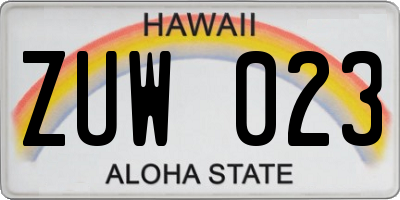 HI license plate ZUW023