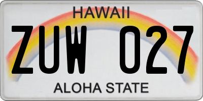 HI license plate ZUW027