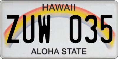 HI license plate ZUW035