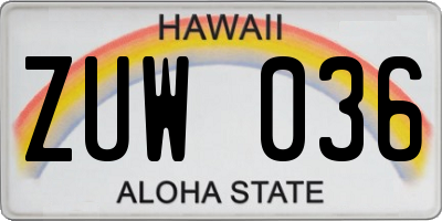 HI license plate ZUW036