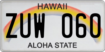 HI license plate ZUW060
