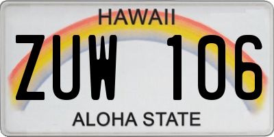 HI license plate ZUW106