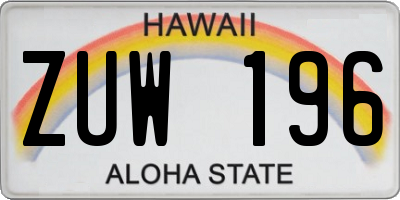 HI license plate ZUW196