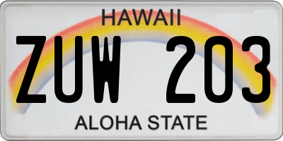 HI license plate ZUW203