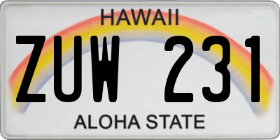 HI license plate ZUW231