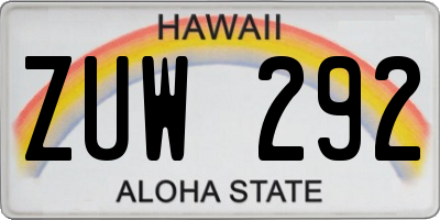 HI license plate ZUW292