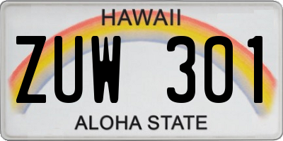 HI license plate ZUW301