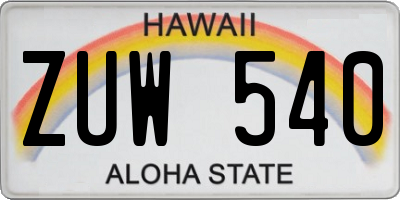 HI license plate ZUW540