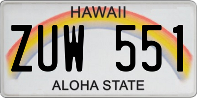 HI license plate ZUW551