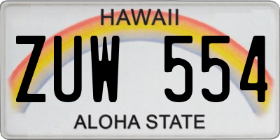 HI license plate ZUW554