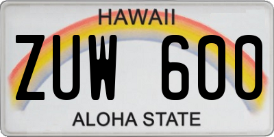 HI license plate ZUW600