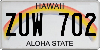 HI license plate ZUW702