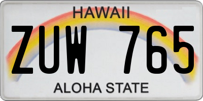 HI license plate ZUW765
