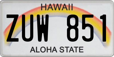 HI license plate ZUW851