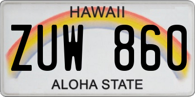 HI license plate ZUW860