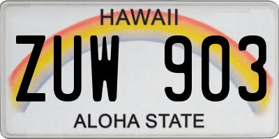 HI license plate ZUW903