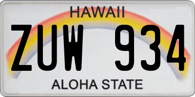 HI license plate ZUW934